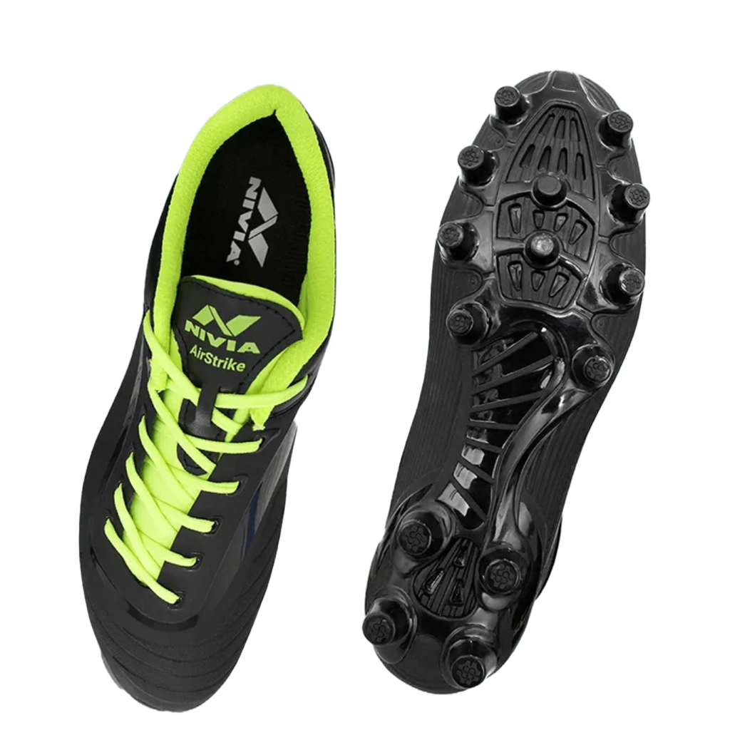 Nivia Airstrike football studs, TPU molded football boots, round studs football shoes, beginner football studs India, removable EVA liner studs, hard ground football studs, lightweight football boots, casual football shoes TPU