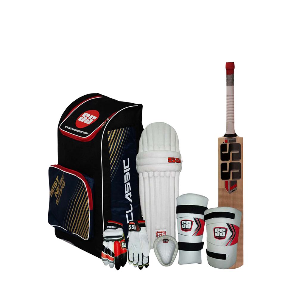 cricket kit, full cricket kit, SS Kashmir Willow full cricket kit, 8‑piece cricket kit, SS cricket gear set, cricket bat with protective gear, junior cricket kit, men’s complete cricket kit, SS Sky English Willow full cricket kit, economy cricket kit Kashmir Willow